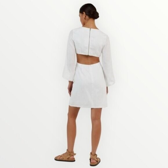 DISSH Tina White Twist Cutout Linen Mini Dress - Picture 3 of 10